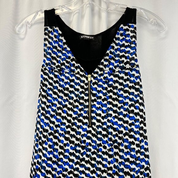 Express Womens 1/4 Zip Sleeve Top Blue/Multi Print Size Small Hi Low - Picture 2 of 8